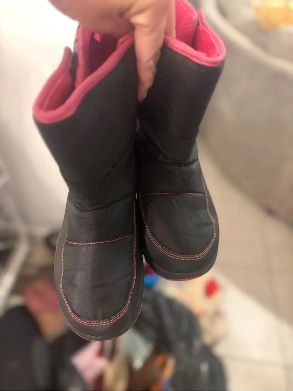 Kids Black Winter Boots with Pink Trim